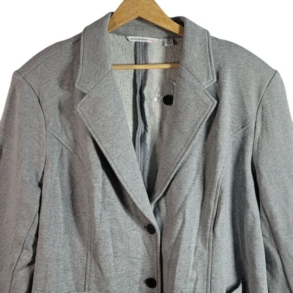 Isaac Mizrahi Live! French Terry Knit Blazer Gray 2X Jacket Pockets 2-Buttons - Picture 2 of 8